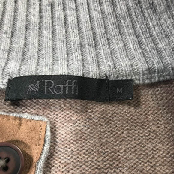 Raffi Sweater Men's Medium Grey 1/4 Button Mock Neck Wool Cashmere Elbow Patches - Picture 2 of 8